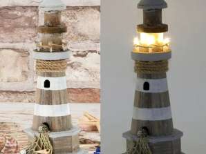 Grand phare LED naturel/gris env. 29cm de haut lampe décorative nautique