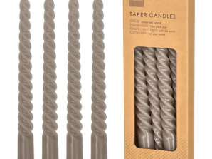 Grijze gedraaide conische kaarsen, kleine set van 4, 20 cm hoog, stijlvol ontwerp