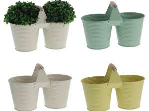 Large Double Planters with Grooves Set of 3 approx. 14x14cm Modern Plant Design
