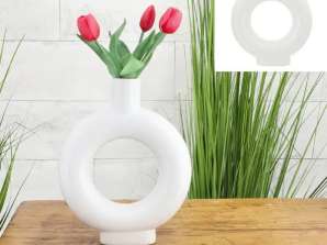 Velká kulatá keramická váza bílá 30 cm vysoká elegantní dekorace do pokoje