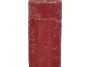 Large rustic pillar candle in old red 7x15cm vintage charm