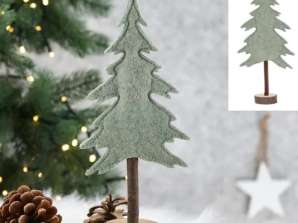 Árbol de Navidad de fieltro verde sobre base de madera Decoración navideña de 24 cm de altura