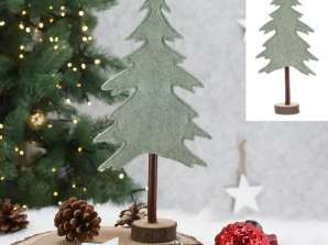 Árbol de Navidad de fieltro verde sobre base de madera Decoración navideña de 35 cm de altura