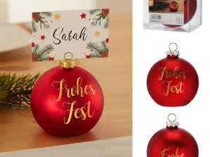 Christmas tree balls as photo/card holder Festive decoration 8cm diameter set of 2