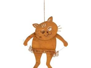 Väike 3D Welcome Hanger Cat Rusty 20x24cm – maalähedane kaunistus koju
