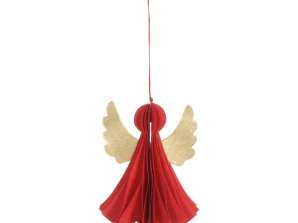Liten rød honeycomb engel for hengende 15cm juledekorasjon