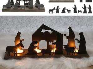 Kristus dzimšanas ainas svečturis ar platu pamatni 32cm Ziemassvētku rotājums
