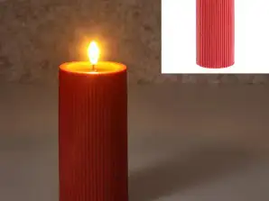 Oluklu LED Mum Kırmızı L 7 5x15 cm Yüksek – Gerçekçi Şık Dekoratif Aydınlatma