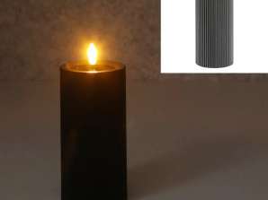 Siyah oluklu LED mum L 7 5x15 cm yüksekliğinde - gerçekçi, şık dekoratif aydınlatma