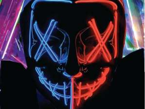 LED Purge mask as Halloween costume with light effects red blue mix
