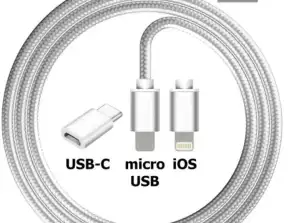 Fabric charging cable 2in1 USB C adapter 100 cm