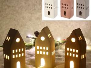 Aydınlık Kumtaşı Ev 3'lü Paket L Yaklaşık 19cmH LED Evlerle Ambiyansınızı Geliştirin