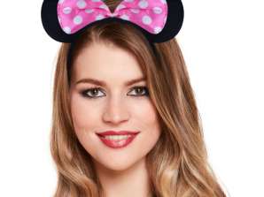 Fascia per orecchie da topo con accessori per costume con fiocco rosa per bambini e adulti