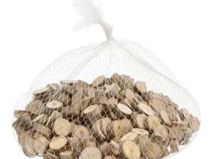 Mini wooden discs scatter decoration natural round in net approx. 250g