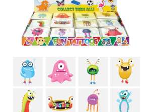 Monster Mini Tattoos 4 cm assorted 12 pieces - ideal for children's parties and gifts