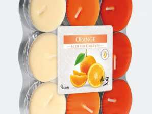 Orange Scented Tea Lights 18 Pack in Efficient Block Packaging - Perfect for Invigorating Atmosphere
