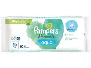 Pampers Aqua Pure vochtige doekjes, verpakking van 10. Zacht en natuurlijk voor babyverzorging