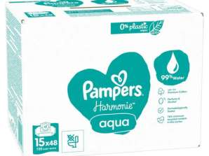 Pampers Moist Towelettes Aqua 15 paketov po 48 higienskih otroških robčkov za čisto in svežo kožo