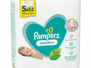 Pampers Sensitive våtservietter 5x52 stykker Økonomipakke: Skånsom og hudvennlig