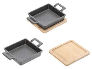 Rectangular cast iron serving pan with two handles 13 cm depth