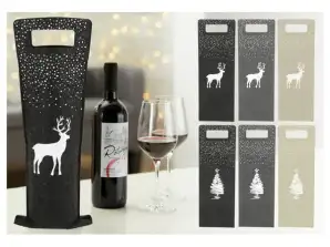 Reindeer Felt Wine Bottle Bags Set of 6 Festive Straps