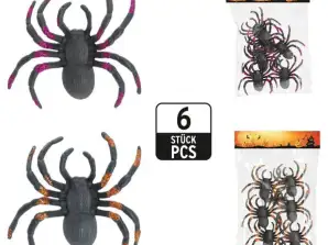 Black glitter spiders set of 6 in double packs Halloween decoration 7 5x7 cm