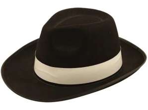 Sort Al Capone Hat til voksne | Klassisk gangster Fedora Hat