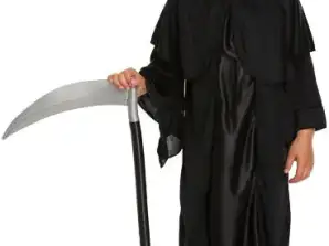 Çocuklar için Azrail Kostümü Siyah – Boyut L 10–12 Yaş Cadılar Bayramı Giydirme Kıyafeti
