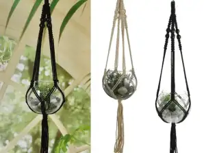 Set of 2 Black Macrame Hanging Planters with Artificial Flowers | 60cm long | Decorative hanging planters