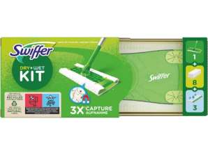 Swiffer Starter set: Bar de chão com 8 toalhas de secagem e 3 toalhetes húmidos Conjunto de limpeza completo