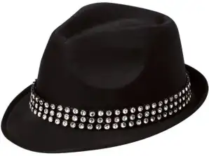 Trilby hoed voor volwassenen met edelstenen | Stijlvol versierde modehoed