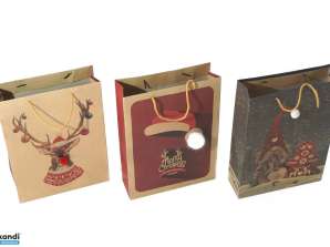Kalėdiniai dovanų maišeliai su pomponu 26x32x12cm 3 dizainai – šventinė trijulė