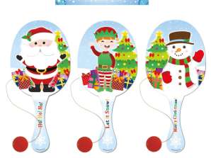Weihnachts Paddelschläger  und Ball Set aus Holz  22 cm – 3 verschiedene Designs