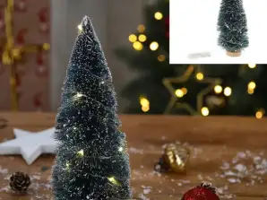 Kalėdų eglutė su LED apšvietimu mediniu pagrindu ir sniego efektu žalia 20cm aukščio