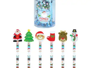 Christmas Pencils With Eraser 6 Different Designs Festive Stationery