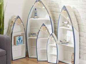 Set of 5 rowing boat shelves in blue/white – maritime wall decoration