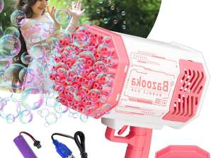 Bubble gun with 69 holes and colored LED lights BUBBLEPUFF pink