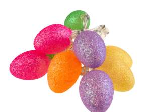 SMALL PLASTIC EASTER EGGS LED WITH GLITTER - Colorful, Battery-Powered, 3x4cm, Transparent Cable