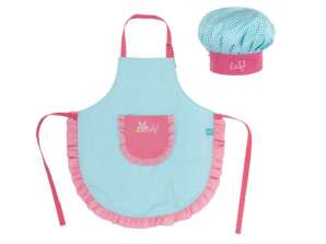blue and pink kitchen aprons and chef's hats sets for kids