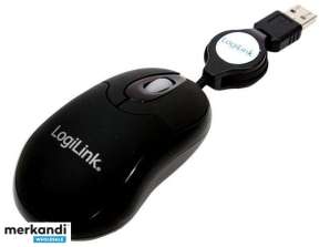 LogiLink Mini USB Optical Mouse with Cable Retraction Black (ID0016)