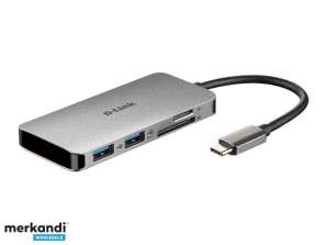 D-Link 6 in 1 USB-C centrmezgls ar HDMI/karšu lasītāju/USB-C uzlādes portu DUB-M610