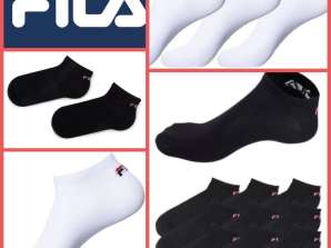070014 Sada 3 párov ponožiek Fila pre dospelých. Biele a čierne ponožky