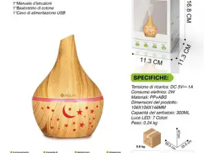 Aroma diffuser and electric humidifier 300 ml with star and moon shaped recesses - LED lighting
