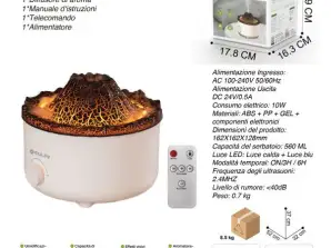 Volcano Flame Aroma Diffusor, Elektrischer Flammen-Aroma-Diffusor 560ML Volcano Flame Mode Funktion Timer / Lichtwechsel / Fernbedienung mit EU-Stecker - Weiß / c