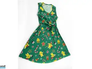 200 Pcs Berlinsel Christmas Dress Mother Daughter Green Printed Apparel, Textiles Wholesale Remaining Stock