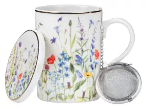 PRIMA DECO Floral Mug with Infuser 380 ml Porcelain Infuser