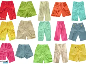 PANTALON COURT 3/4 SHORT DROIT ENFANT COTON ÉTÉ FIN AVEC ÉLASTIQUE 68 - 158 CM MÉLANGE DE MOTIFS ET DE