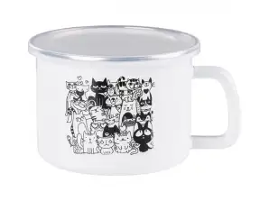 Emalio puodelis su dangčiu Katės 1.4l Pieno puodelio emalis 14cm
