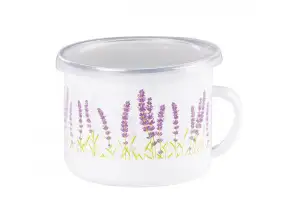 Enamel mug with lid Lavender flowers 1.4l Milk mug enamel 14cm