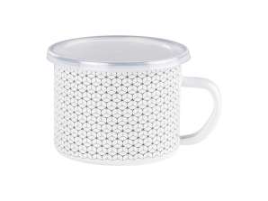 Emalio puodelis su dangčiu Korio korpusas 0.5l Pieno puodelio emalis 10cm